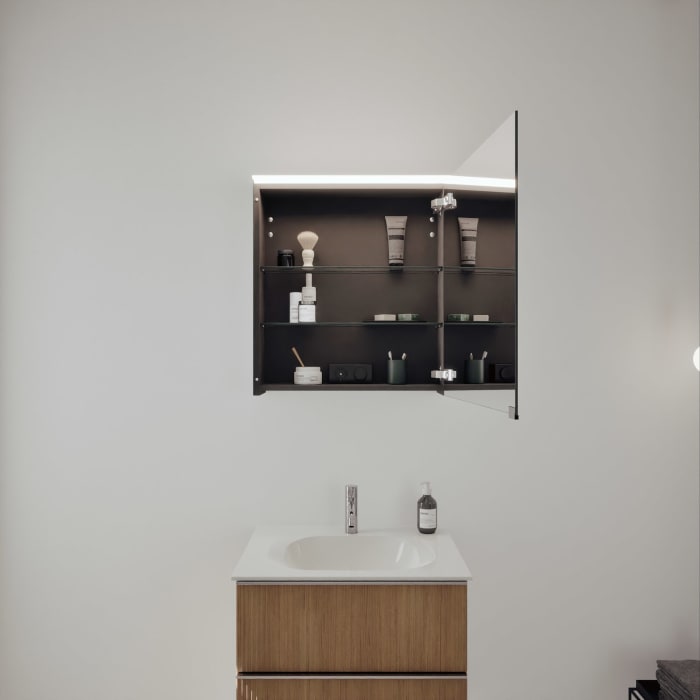 burgbad Fiumo 2.0 Badmöbelset 62 cm mit Waschtisch mit Unterschrank mit Griff G0146 und Spiegelschrank