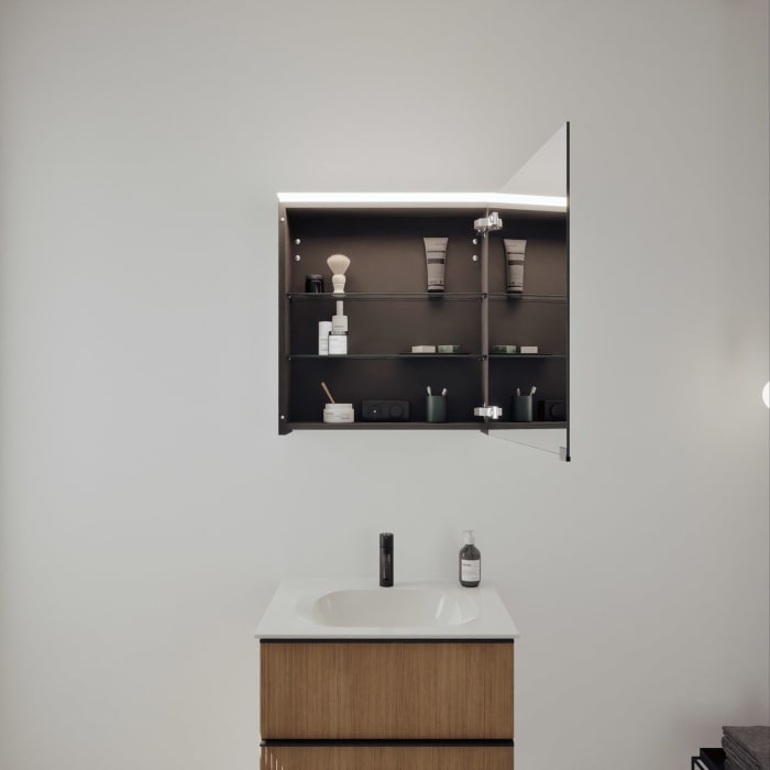 burgbad Fiumo 2.0 Badmöbelset 62 cm mit Waschtisch mit Unterschrank mit Griff G0200 und Spiegelschrank