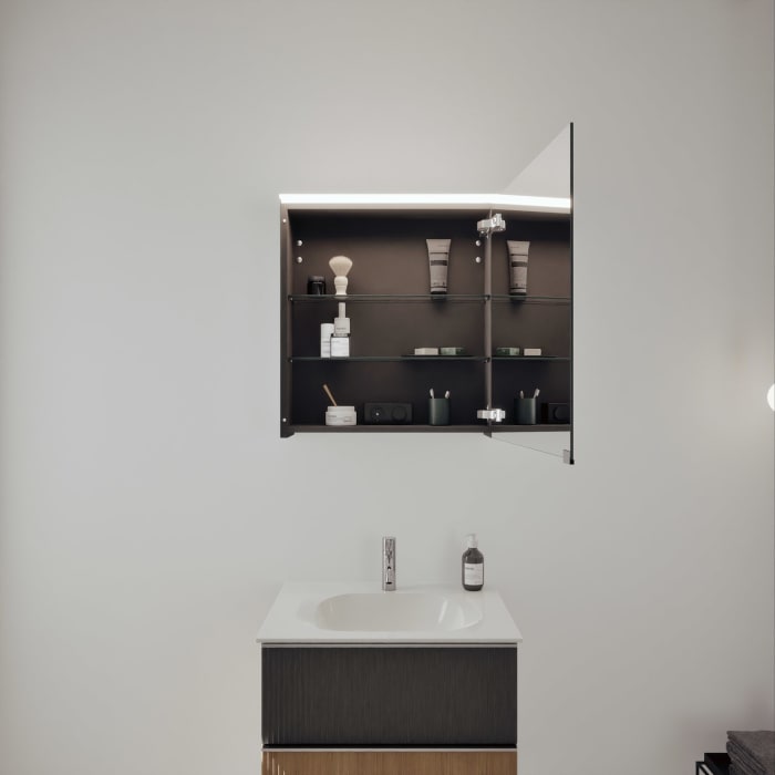 burgbad Fiumo 2.0 Badmöbelset 62 cm mit Waschtisch mit Unterschrank mit Griff G0146 und Spiegelschrank