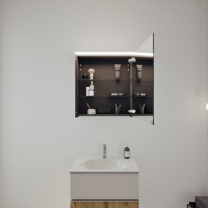 burgbad Fiumo 2.0 Badmöbelset 62 cm mit Waschtisch mit Unterschrank mit Griff G0146 und Spiegelschrank