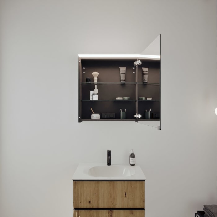 burgbad Fiumo 2.0 Badmöbelset 62 cm mit Waschtisch mit Unterschrank mit Griff G0200 und Spiegelschrank