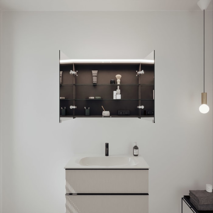 burgbad Fiumo 2.0 Badmöbelset 82 cm mit Waschtisch mit Unterschrank mit Griff G0200 und Spiegelschrank