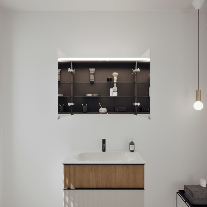 burgbad Fiumo 2.0 Badmöbelset 82 cm mit Waschtisch mit Unterschrank mit Griff G0200 und Spiegelschrank