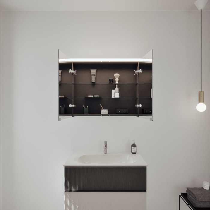 burgbad Fiumo 2.0 Badmöbelset 82 cm mit Waschtisch mit Unterschrank mit Griff G0146 und Spiegelschrank