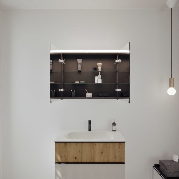 burgbad Fiumo 2.0 Badmöbelset 82 cm mit Waschtisch mit Unterschrank mit Griff G0200 und Spiegelschrank