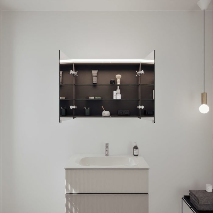 burgbad Fiumo 2.0 Badmöbelset 82 cm mit Waschtisch mit Unterschrank mit Griff G0146 und Spiegelschrank