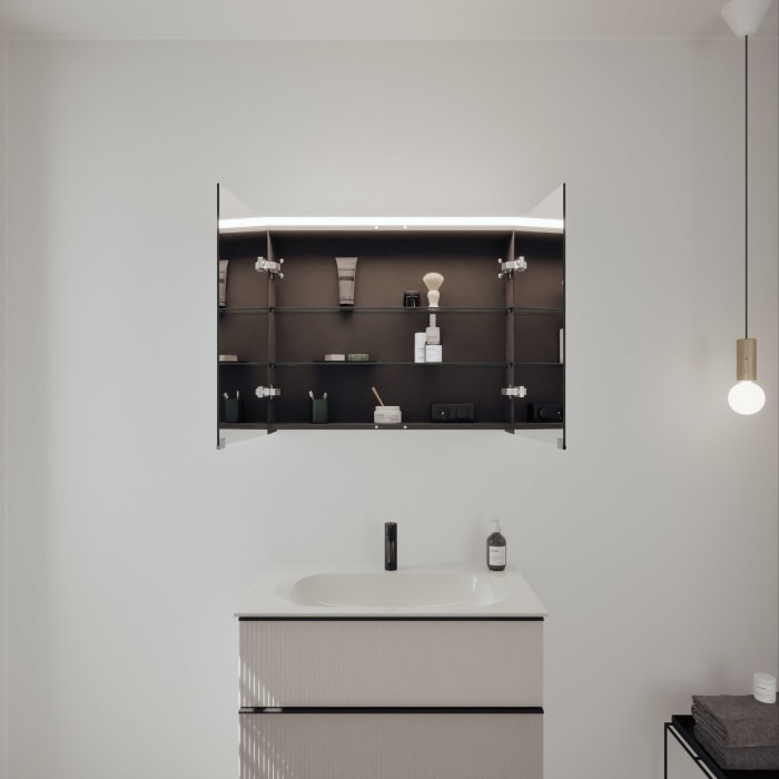 burgbad Fiumo 2.0 Badmöbelset 82 cm mit Waschtisch mit Unterschrank mit Griff G0200 und Spiegelschrank