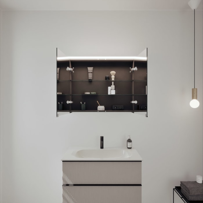 burgbad Fiumo 2.0 Badmöbelset 82 cm mit Waschtisch mit Unterschrank mit Griff G0200 und Spiegelschrank