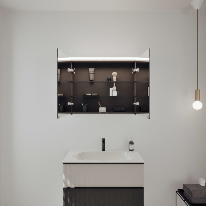 burgbad Fiumo 2.0 Badmöbelset 82 cm mit Waschtisch mit Unterschrank mit Griff G0200 und Spiegelschrank