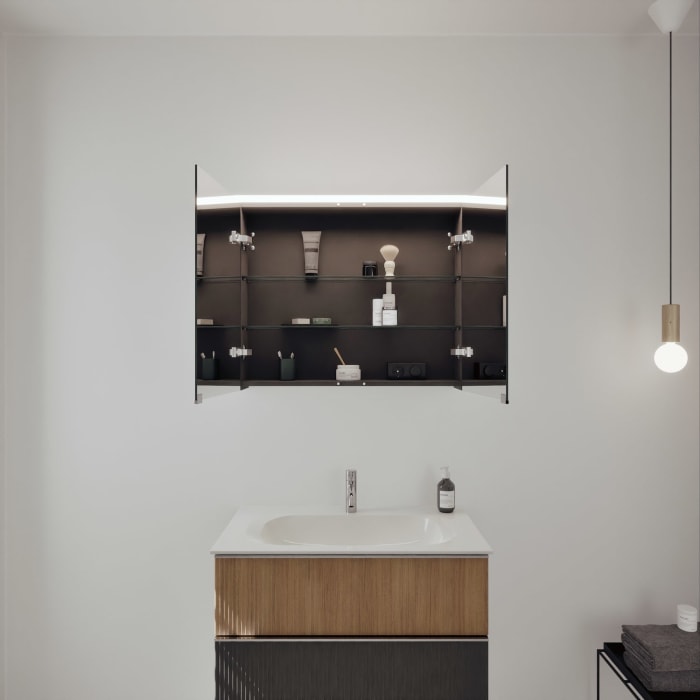 burgbad Fiumo 2.0 Badmöbelset 82 cm mit Waschtisch mit Unterschrank mit Griff G0146 und Spiegelschrank