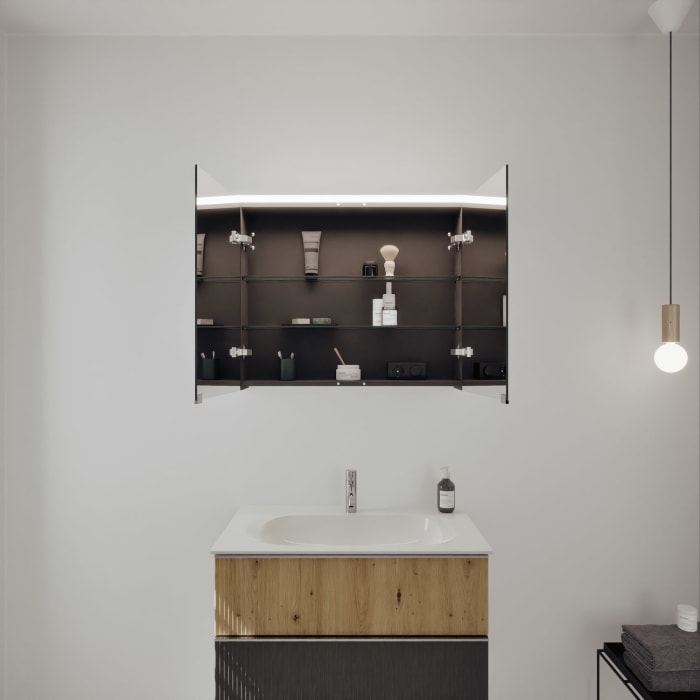 burgbad Fiumo 2.0 Badmöbelset 82 cm mit Waschtisch mit Unterschrank mit Griff G0146 und Spiegelschrank