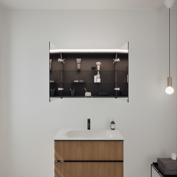 burgbad Fiumo 2.0 Badmöbelset 82 cm mit Waschtisch mit Unterschrank mit Griff G0200 und Spiegelschrank