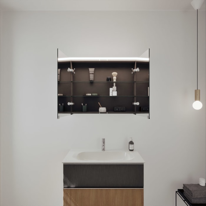 burgbad Fiumo 2.0 Badmöbelset 82 cm mit Waschtisch mit Unterschrank mit Griff G0146 und Spiegelschrank