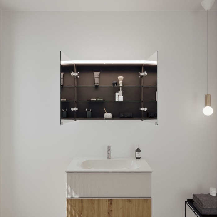 burgbad Fiumo 2.0 Badmöbelset 82 cm mit Waschtisch mit Unterschrank mit Griff G0146 und Spiegelschrank