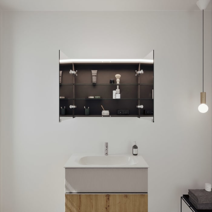 burgbad Fiumo 2.0 Badmöbelset 82 cm mit Waschtisch mit Unterschrank mit Griff G0146 und Spiegelschrank