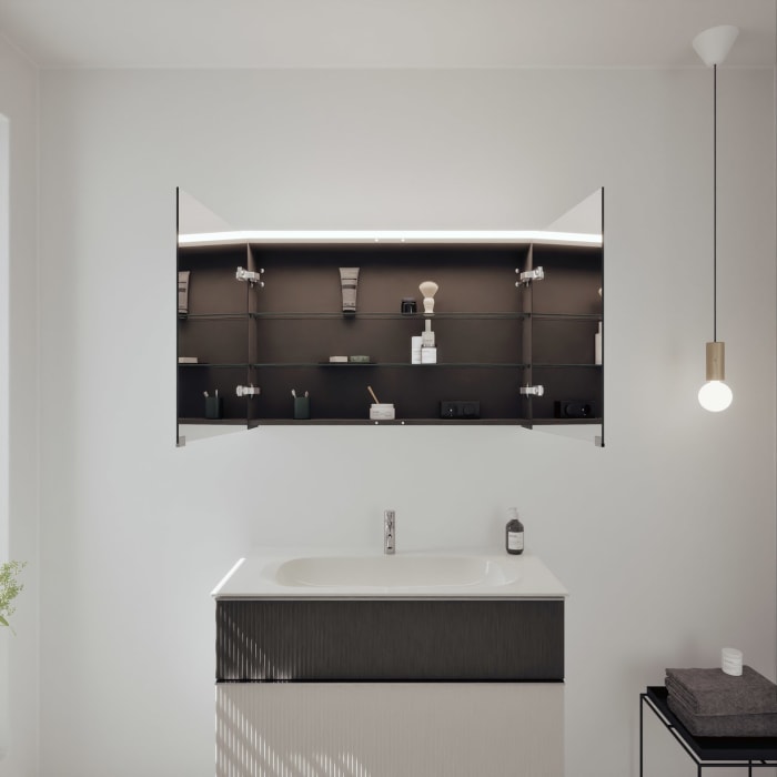 burgbad Fiumo 2.0 Badmöbelset 102 cm mit Waschtisch mit Unterschrank mit Griff G0146 und Spiegelschrank