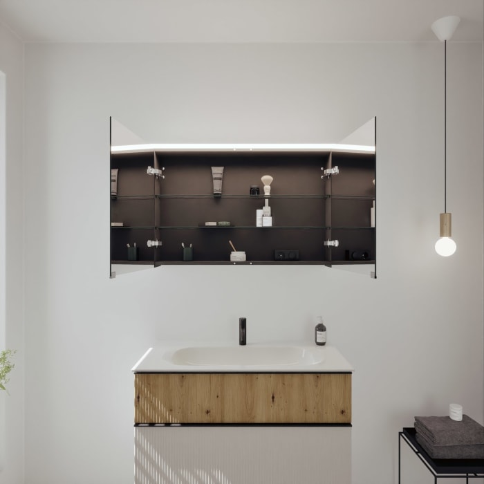 burgbad Fiumo 2.0 Badmöbelset 102 cm mit Waschtisch mit Unterschrank mit Griff G0200 und Spiegelschrank