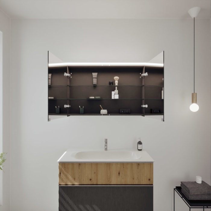 burgbad Fiumo 2.0 Badmöbelset 102 cm mit Waschtisch mit Unterschrank mit Griff G0146 und Spiegelschrank