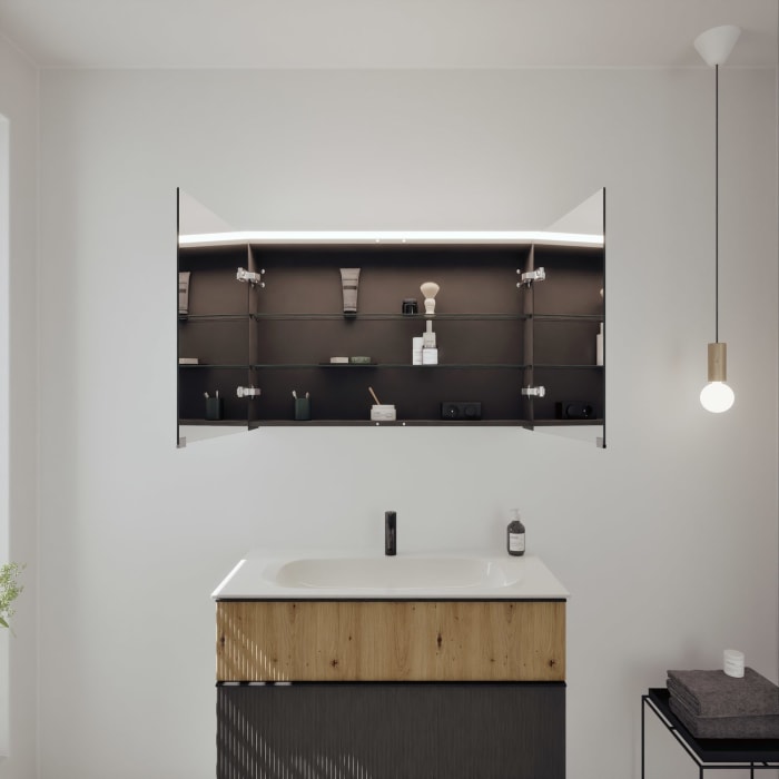 burgbad Fiumo 2.0 Badmöbelset 102 cm mit Waschtisch mit Unterschrank mit Griff G0200 und Spiegelschrank