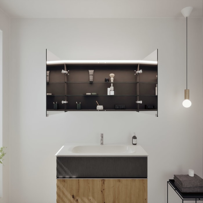 burgbad Fiumo 2.0 Badmöbelset 102 cm mit Waschtisch mit Unterschrank mit Griff G0146 und Spiegelschrank