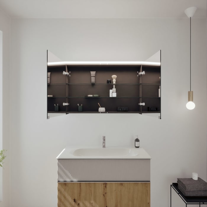 burgbad Fiumo 2.0 Badmöbelset 102 cm mit Waschtisch mit Unterschrank mit Griff G0146 und Spiegelschrank