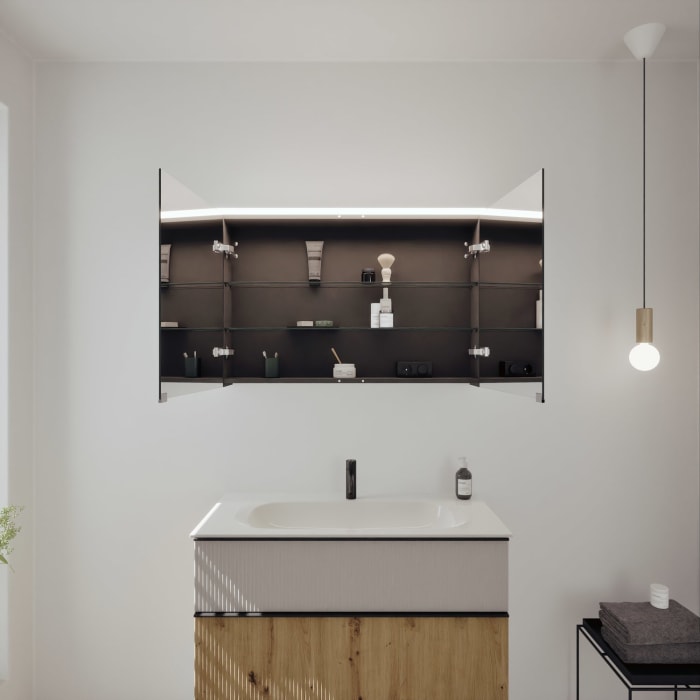 burgbad Fiumo 2.0 Badmöbelset 102 cm mit Waschtisch mit Unterschrank mit Griff G0200 und Spiegelschrank