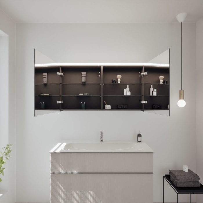 burgbad Fiumo 2.0 Badmöbelset 122 cm mit Waschtisch mit Unterschrank mit Griff G0146 und Spiegelschrank