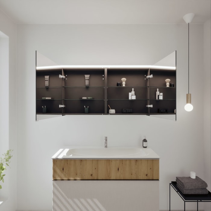 burgbad Fiumo 2.0 Badmöbelset 122 cm mit Waschtisch mit Unterschrank mit Griff G0146 und Spiegelschrank