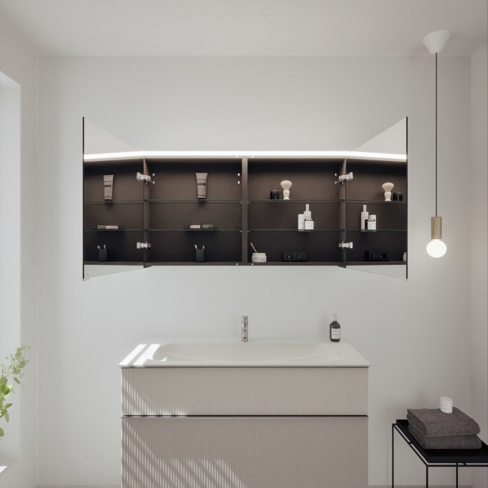 burgbad Fiumo 2.0 Badmöbelset 122 cm mit Waschtisch mit Unterschrank mit Griff G0146 und Spiegelschrank