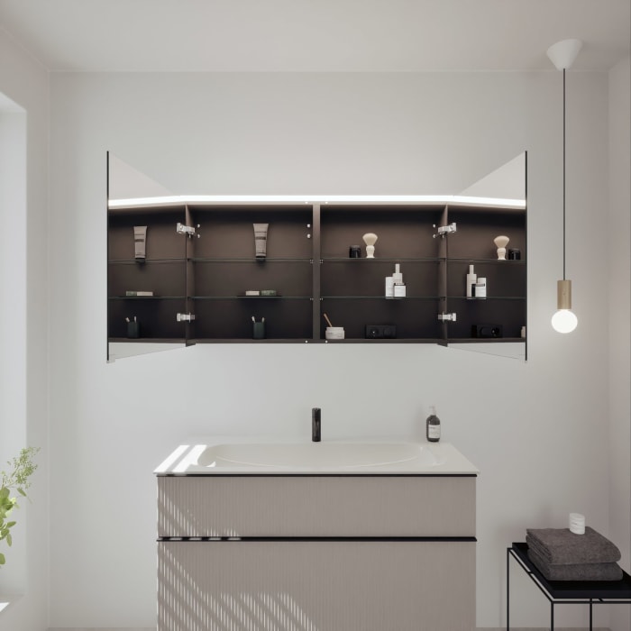 burgbad Fiumo 2.0 Badmöbelset 122 cm mit Waschtisch mit Unterschrank mit Griff G0200 und Spiegelschrank