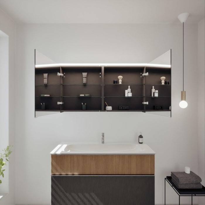 burgbad Fiumo 2.0 Badmöbelset 122 cm mit Waschtisch mit Unterschrank mit Griff G0146 und Spiegelschrank