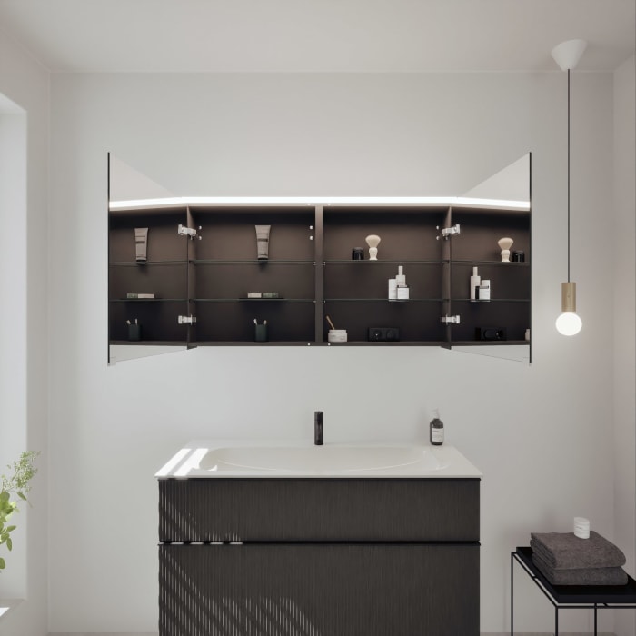 burgbad Fiumo 2.0 Badmöbelset 122 cm mit Waschtisch mit Unterschrank mit Griff G0200 und Spiegelschrank