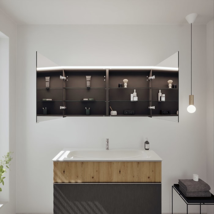 burgbad Fiumo 2.0 Badmöbelset 122 cm mit Waschtisch mit Unterschrank mit Griff G0146 und Spiegelschrank