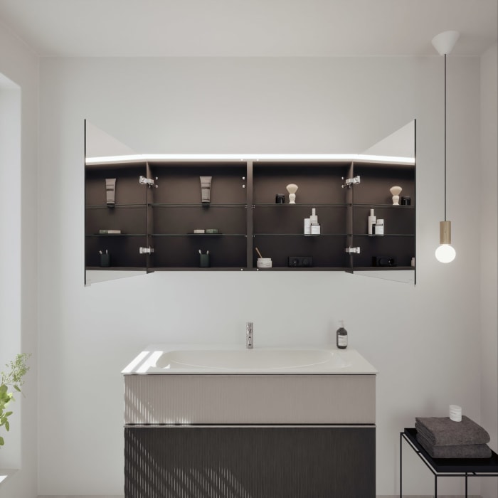 burgbad Fiumo 2.0 Badmöbelset 122 cm mit Waschtisch mit Unterschrank mit Griff G0146 und Spiegelschrank