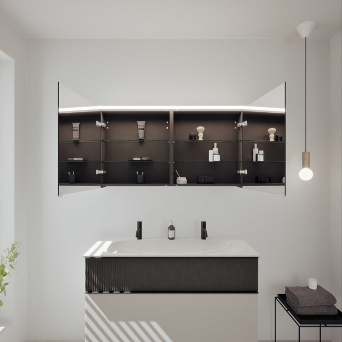 burgbad Fiumo 2.0 Badmöbelset 122 cm mit Waschtisch mit Unterschrank mit Griff G0200 und Spiegelschrank