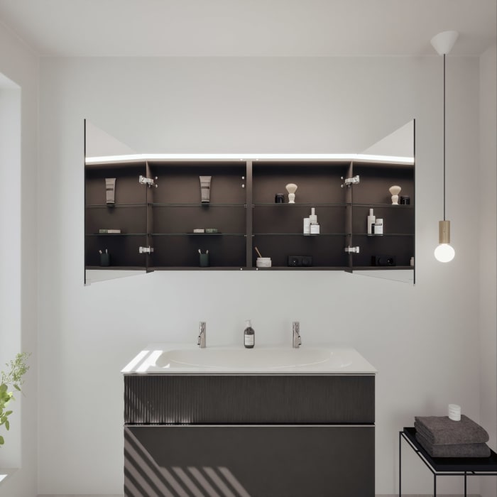 burgbad Fiumo 2.0 Badmöbelset 122 cm mit Waschtisch mit Unterschrank mit Griff G0146 und Spiegelschrank