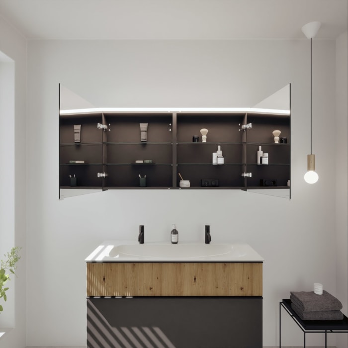 burgbad Fiumo 2.0 Badmöbelset 122 cm mit Waschtisch mit Unterschrank mit Griff G0200 und Spiegelschrank