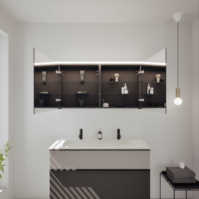 burgbad Fiumo 2.0 Badmöbelset 122 cm mit Waschtisch mit Unterschrank mit Griff G0200 und Spiegelschrank