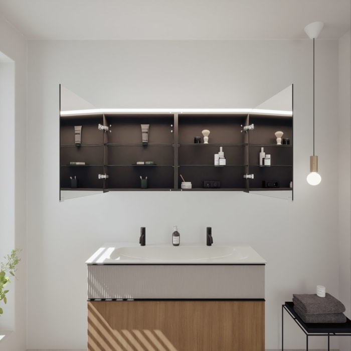 burgbad Fiumo 2.0 Badmöbelset 122 cm mit Waschtisch mit Unterschrank mit Griff G0200 und Spiegelschrank