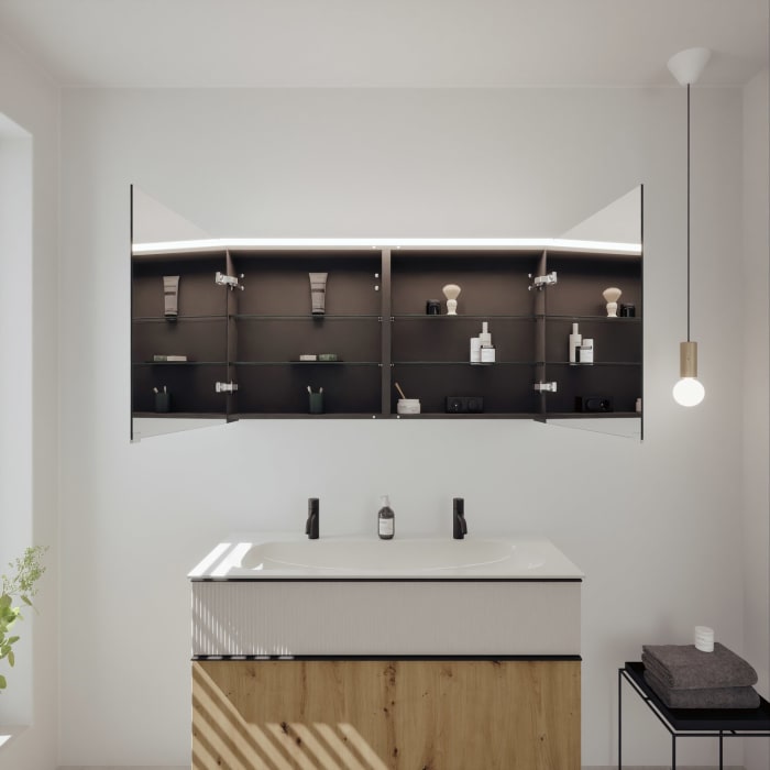 burgbad Fiumo 2.0 Badmöbelset 122 cm mit Waschtisch mit Unterschrank mit Griff G0200 und Spiegelschrank