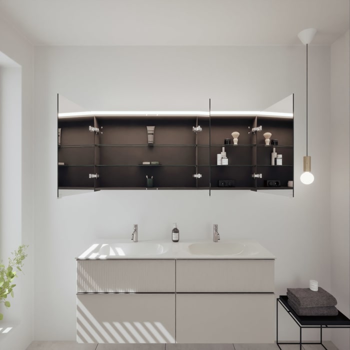 burgbad Fiumo 2.0 Badmöbelset 142 cm mit Waschtisch mit Unterschrank mit Griff G0146 und Spiegelschrank