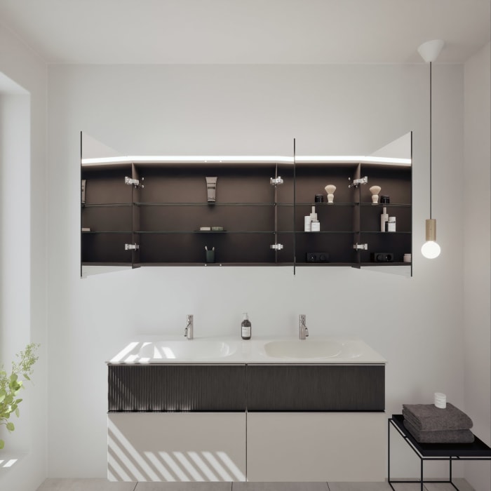 burgbad Fiumo 2.0 Badmöbelset 142 cm mit Waschtisch mit Unterschrank mit Griff G0146 und Spiegelschrank