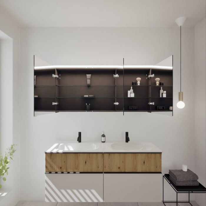 burgbad Fiumo 2.0 Badmöbelset 142 cm mit Waschtisch mit Unterschrank mit Griff G0200 und Spiegelschrank