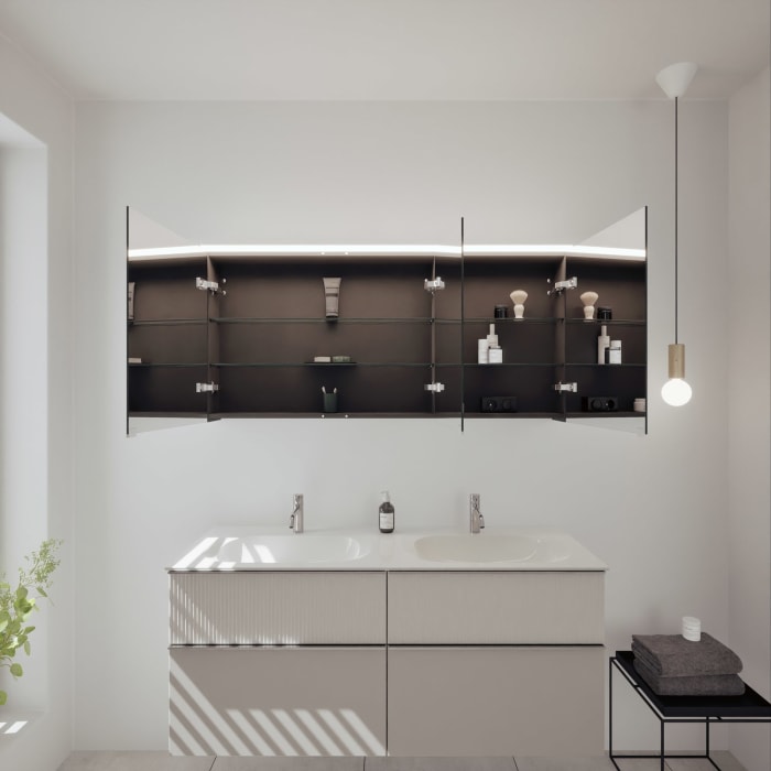 burgbad Fiumo 2.0 Badmöbelset 142 cm mit Waschtisch mit Unterschrank mit Griff G0146 und Spiegelschrank