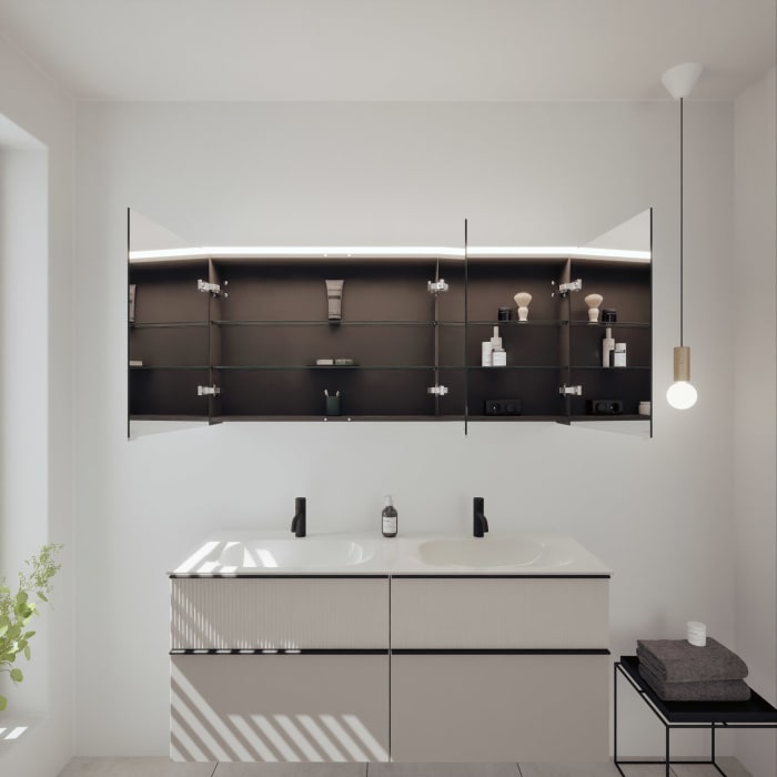 burgbad Fiumo 2.0 Badmöbelset 142 cm mit Waschtisch mit Unterschrank mit Griff G0200 und Spiegelschrank