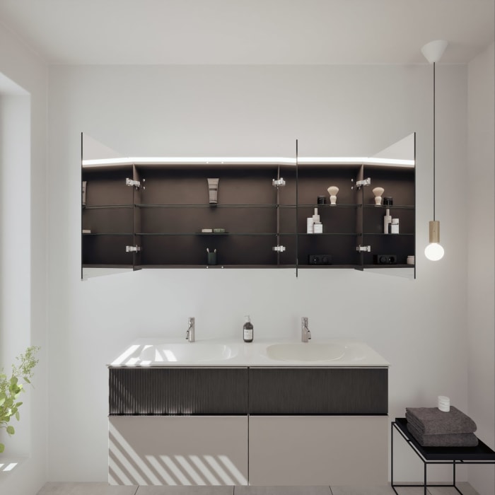 burgbad Fiumo 2.0 Badmöbelset 142 cm mit Waschtisch mit Unterschrank mit Griff G0146 und Spiegelschrank