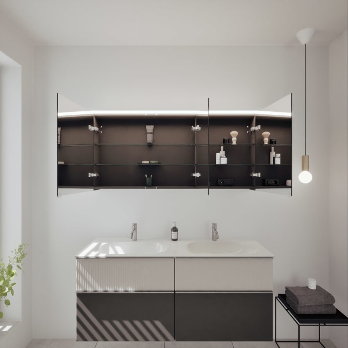 burgbad Fiumo 2.0 Badmöbelset 142 cm mit Waschtisch mit Unterschrank mit Griff G0146 und Spiegelschrank