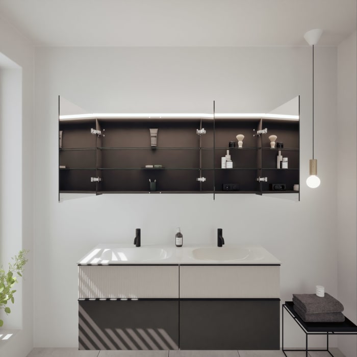 burgbad Fiumo 2.0 Badmöbelset 142 cm mit Waschtisch mit Unterschrank mit Griff G0200 und Spiegelschrank