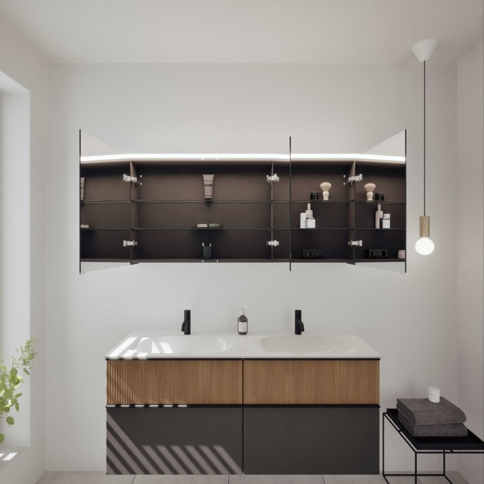 burgbad Fiumo 2.0 Badmöbelset 142 cm mit Waschtisch mit Unterschrank mit Griff G0200 und Spiegelschrank