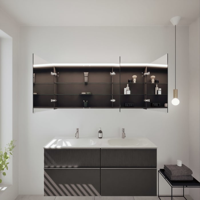 burgbad Fiumo 2.0 Badmöbelset 142 cm mit Waschtisch mit Unterschrank mit Griff G0146 und Spiegelschrank